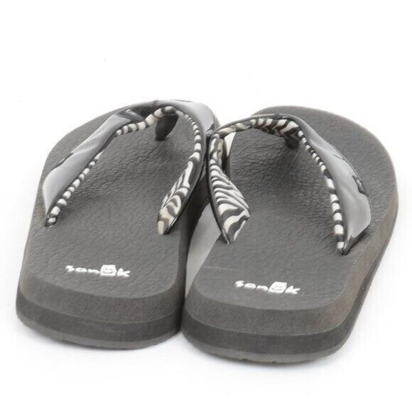 Sanuk Zebra Black Patent Flip Flop Thong Sandal Slip-on Flats Women's 10 - Picture 3 of 5